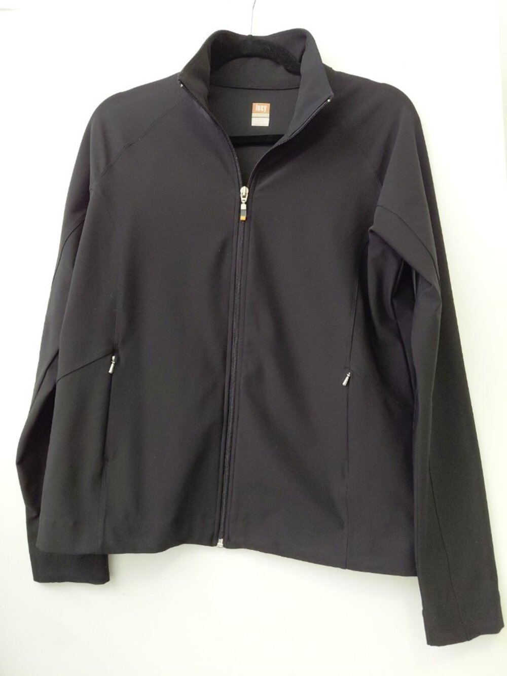 Lucy Tech Full Zip Athletic Track Jacket Vertical Zipper Pockets Large Black